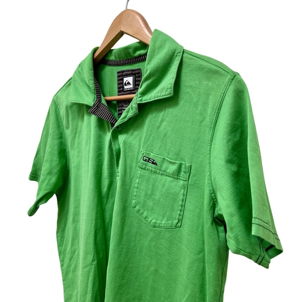 Quiksilver Mens Polo Shirt Green Short Sleeve Casual Pocket Top Y2K Preppy - Picture 2 of 4